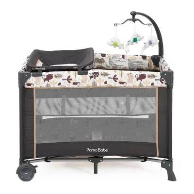 Pamo Babe Portable Nursery Center Foldable Bassinet Play Yard Crib Sleeper With Travel Cot, Changing Table Diaper Station, Mobile, & Carry Bag, Khaki 3 Pamo Babe Portable Nursery Center Foldable Bassinet Play Yard Crib Sleeper With Travel Cot, Changing Table Diaper Station, Mobile, & Carry Bag, Khaki