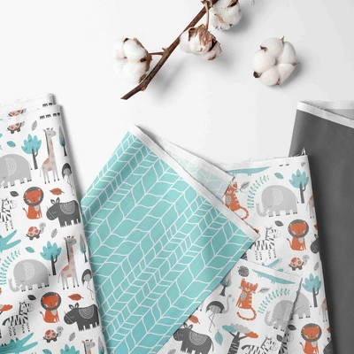 Bacati - Jungle Safari Aqua Orange Gray 4 Pc Cotton Crib Bedding Set With Diaper Caddy 3 Bacati - Jungle Safari Aqua Orange Gray 4 Pc Cotton Crib Bedding Set With Diaper Caddy
