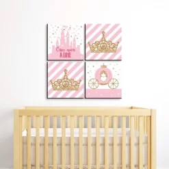 Big Dot Of Happiness Little Princess Crown - Kids Room, Nursery Decor & Home Decor - 11 X 11 Inches Nursery Wall Art - Set Of 4 Prints For Baby's Room