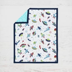 Bacati - Airspace Aqua Navy Green Red 4 Pc Crib Bedding Set With Diaper Caddy