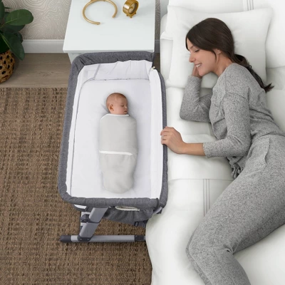 Simmons Kids' Dream Bedside Baby Bassinet Sleeper With Breathable Mesh And Adjustable Heights - Lightweight Portable Crib - Gray 5 Simmons Kids' Dream Bedside Baby Bassinet Sleeper With Breathable Mesh And Adjustable Heights - Lightweight Portable Crib - Gray - Image 3