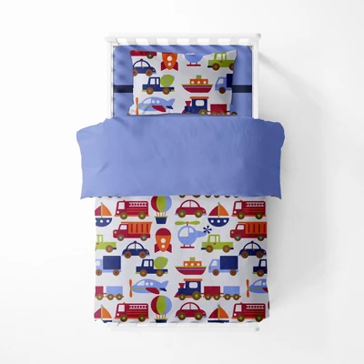 Bacati - Transportation Blue Red Green Navy Orange 3 Pc Toddler Sheet Set 7 Bacati - Transportation Blue Red Green Navy Orange 3 Pc Toddler Sheet Set - Image 5