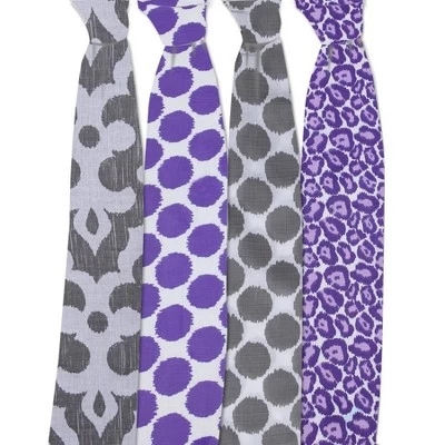 Bacati - Ikat Lilac/Gray Dots/Leopard Swaddling Muslin Blankets Set Of 4 4 Bacati - Ikat Lilac/Gray Dots/Leopard Swaddling Muslin Blankets Set Of 4 - Image 2