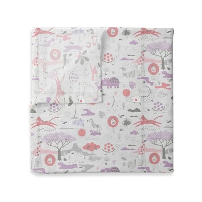 Jungle Safari Girls Lilac/Coral 2 Pack Muslin Swaddling Blanket 6 Jungle Safari Girls Lilac/Coral 2 Pack Muslin Swaddling Blanket - Image 4