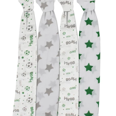 Bacati - Soccerball Green/Gray Muslin Swaddling Blankets Set Of 4 4 Bacati - Soccerball Green/Gray Muslin Swaddling Blankets Set Of 4 - Image 2