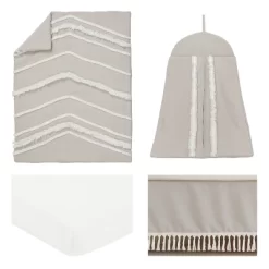 Sweet Jojo Designs Boy Or Girl Gender Neutral Unisex Baby Crib Bedding Set - Boho Fringe Taupe Linen Collection 4pc