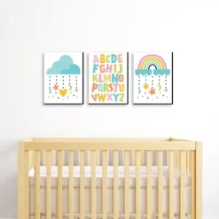Big Dot Of Happiness Colorful Children's Decor - Alphabet Nursery Wall Art And Rainbow Cloud Kids Room Decor - 7.5 X 10 Inches - Set Of 3 Prints