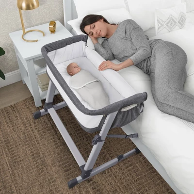 Simmons Kids' Dream Bedside Baby Bassinet Sleeper With Breathable Mesh And Adjustable Heights - Lightweight Portable Crib - Gray 4 Simmons Kids' Dream Bedside Baby Bassinet Sleeper With Breathable Mesh And Adjustable Heights - Lightweight Portable Crib - Gray - Image 2