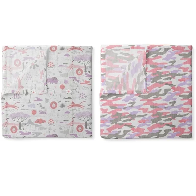 Jungle Safari Girls Lilac/Coral 2 Pack Muslin Swaddling Blanket 3 Jungle Safari Girls Lilac/Coral 2 Pack Muslin Swaddling Blanket