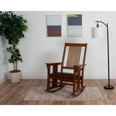 Gift Mark Mission Style Adult Rocking Chair With Brown Faux Leather Seat 3 Gift Mark Mission Style Adult Rocking Chair With Brown Faux Leather Seat