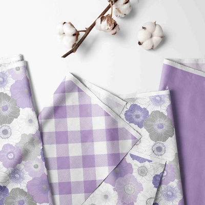 Bacati - Watercolor Floral Purple Gray 6 Pc Crib Bedding Set With Long Rail Guard Cover 5 Bacati - Watercolor Floral Purple Gray 6 Pc Crib Bedding Set With Long Rail Guard Cover - Image 3