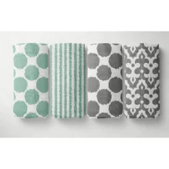 Bacati - Ikat Dots Stripes Mint Grey Neutral 10 Pc Crib Set With 2 Crib Fitted Sheets 4 Muslin Swaddling Blankets