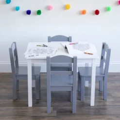 5pc Kids' Wood Table And Chair Set White/Gray - Humble Crew -Baby Products GUEST dd69c480 865c 4e9a 80bf 34dbb29073a5