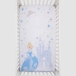Disney Princess Cinderella - Light Blue And White Photo Op Fitted Crib Sheet