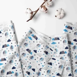 Bacati - Woodlands Aqua Navy Gray Boys Cotton 3 Pc Toddler Sheet Set