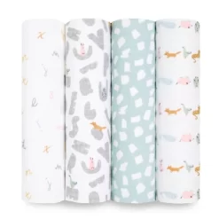 Aden + Anais Essentials Swaddle Baby Blanket Set - Alphabet Animals - 4pk