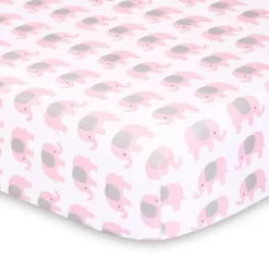 The Peanutshell Fitted Crib Sheets - Elephant And Pink Hearts - 2pk
