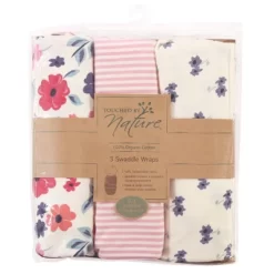 Touched By Nature Baby Girl Organic Cotton Swaddle Wraps, Garden Floral, 0-3 Months