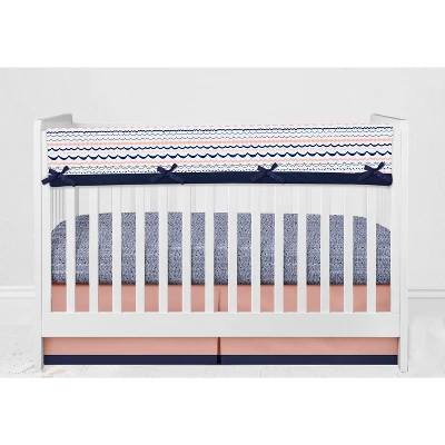 Bacati - Olivia Coral Navy 6 Pc Crib Bedding Set With Long Rail Guard Cover 4 Bacati - Olivia Coral Navy 6 Pc Crib Bedding Set With Long Rail Guard Cover - Image 2