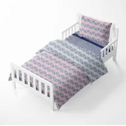 Bacati - Emma Coral/Mint/Navy Triangles Muslin 4 Pc Toddler Bedding Set