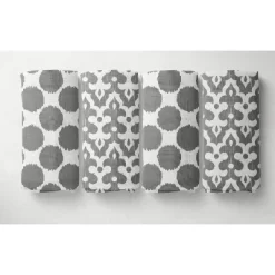 Bacati - Ikat Chevron White Grey Neutral 10 Pc Crib Set With 2 Crib Fitted Sheets 4 Muslin Swaddling Blankets