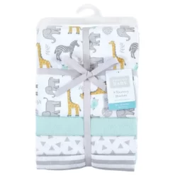 Hudson Baby Unisex Baby Cotton Flannel Receiving Blankets, Yellow Safari, One Size