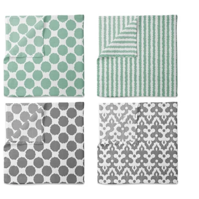Bacati - Ikat Dots Stripes Mint Grey Neutral 10 Pc Crib Set With 2 Crib Fitted Sheets 4 Muslin Swaddling Blankets 4 Bacati - Ikat Dots Stripes Mint Grey Neutral 10 Pc Crib Set With 2 Crib Fitted Sheets 4 Muslin Swaddling Blankets - Image 2