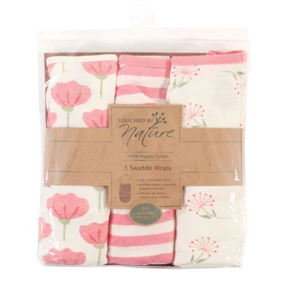 Touched By Nature Infant Girl Organic Cotton Swaddle Wraps, Tulip, 0-3 Months 3 Touched By Nature Infant Girl Organic Cotton Swaddle Wraps, Tulip, 0-3 Months